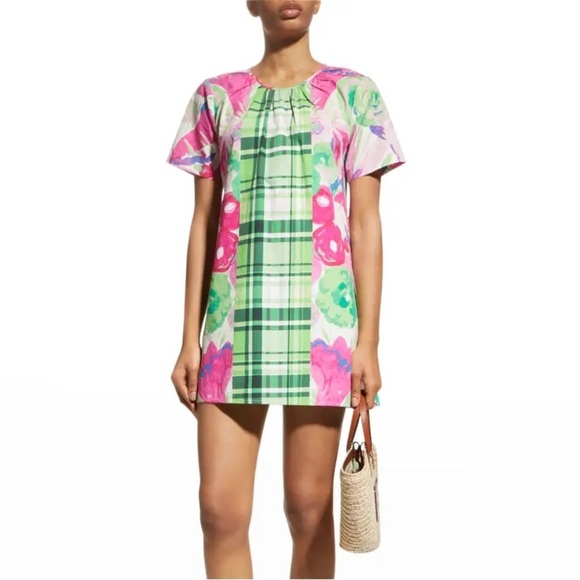 NWT Frances Valentine Mags Trumpet Floral Gingham-Print Mini Dress Size 1X - Picture 1 of 7